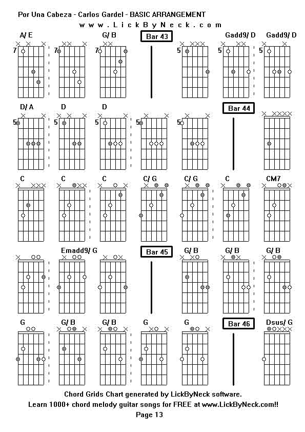 Chord Grids Chart of chord melody fingerstyle guitar song-Por Una Cabeza - Carlos Gardel - BASIC ARRANGEMENT,generated by LickByNeck software.